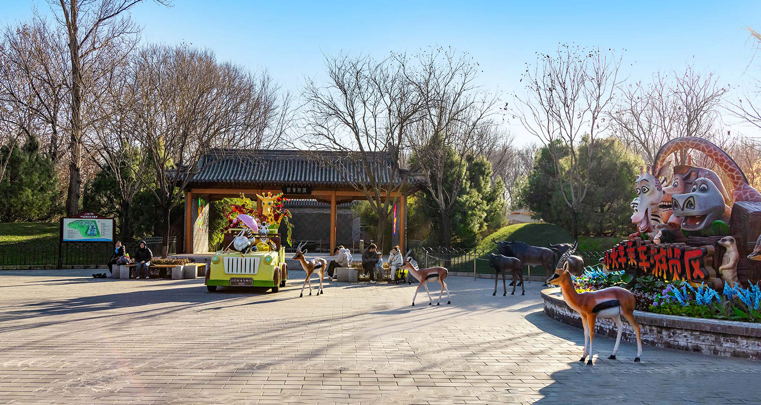 小火车候车区采用传统四合院的建筑格局。游客在排队等待乘坐小火车时，可参观这些院落、观赏相关动物，为等待过程增添了不少乐趣。